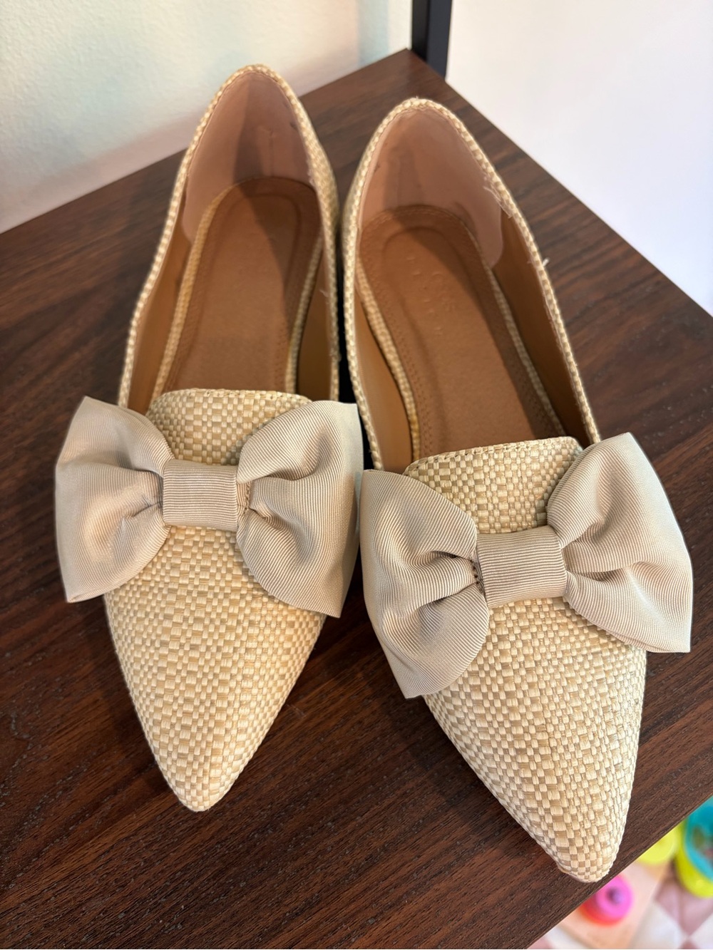 Adorable Never Worn ASOS Beige Pointed-Toe Bow Flats